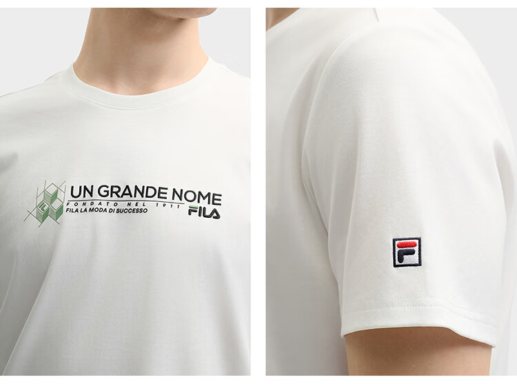 FILA Official Men's Knitted Short-Sleeve Shirt, Summer Fashion Simple Casual Basic Pure Cotton T-Shirt 12