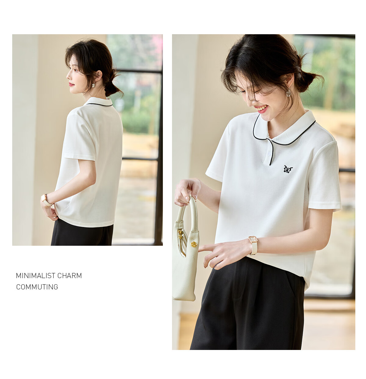 Taxiang Women's Short-Sleeve T-Shirt, Versatile Ladies' Polo Shirt, Casual Letter-Design Collared T-Shirt Top T144T1843 11