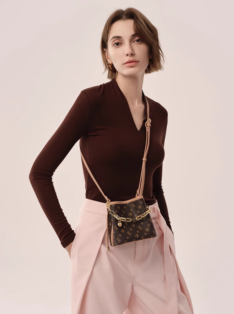 ELLE Women's Handbag New Style, Floral Chain Bucket Bag, Lucky Money Bag, Key Crossbody Bag, Birthday Gift, 24449 Brow 1