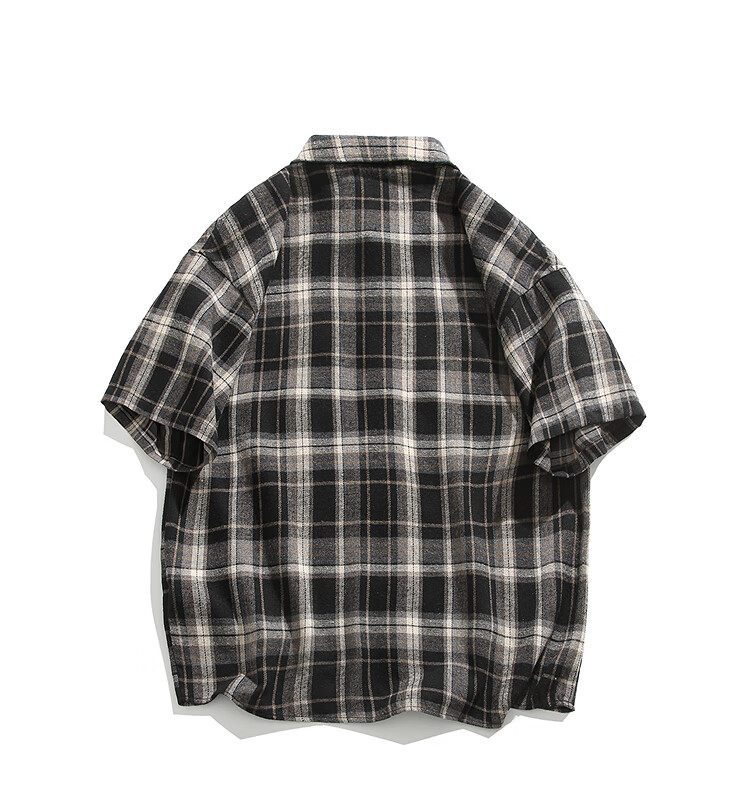 CLOR American-Style Casual Retro Loose Shirt, Spring And Summer Plaid Trendy Short-Sleeve Jacket, CLCX06 Black XL 9
