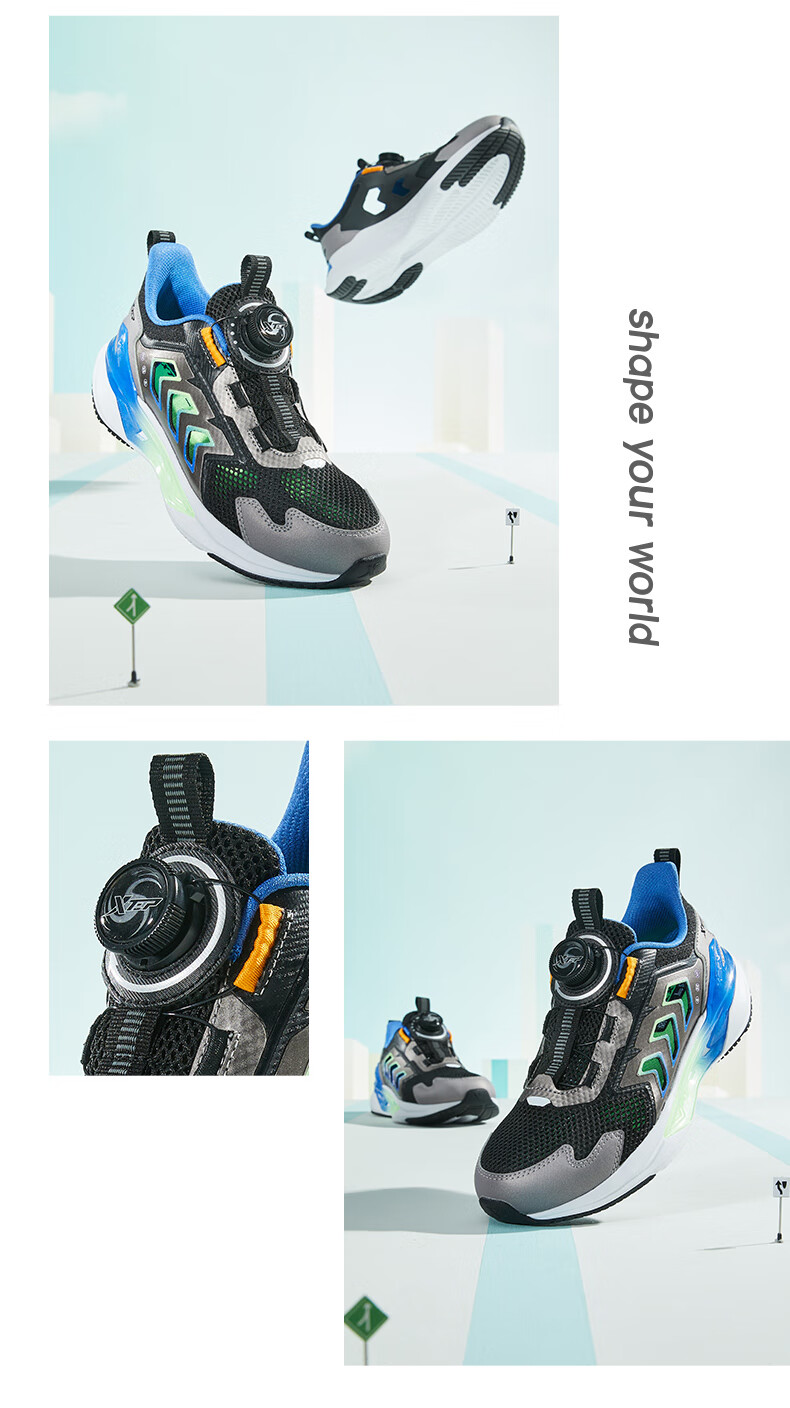 XTEP Children's Shoes for Boys, Big Kids' Mesh Breathable Rotating Buckle Running Shoes, Black/Smart Blue, Size 40 2