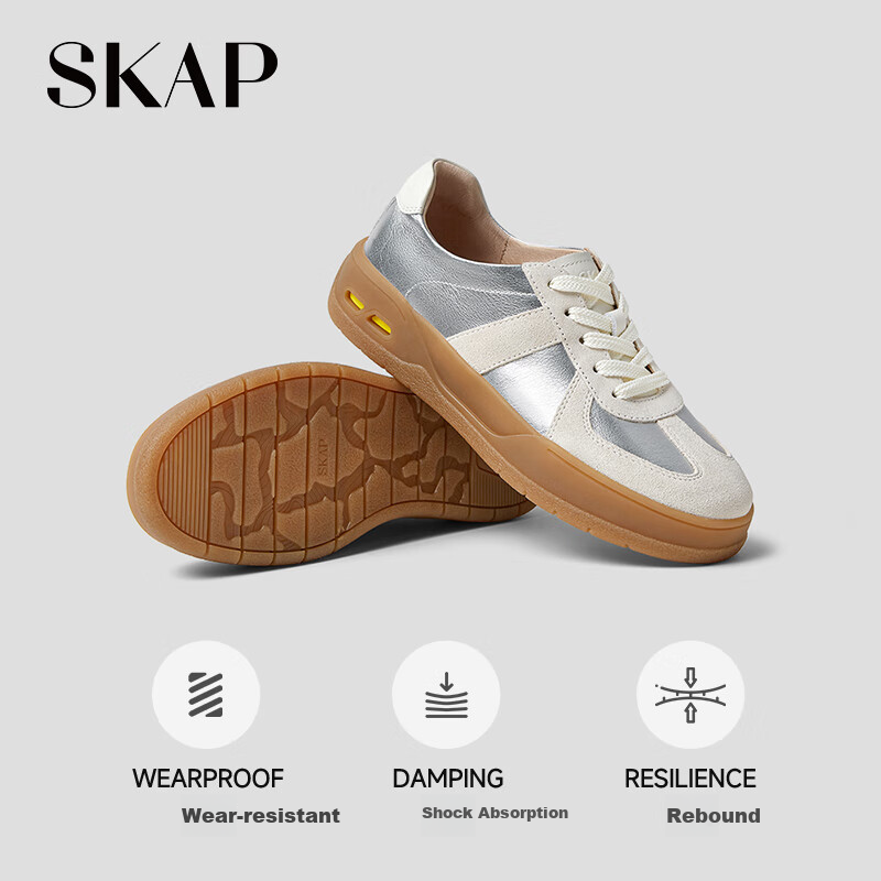 SKAP Women's Retro Sports Casual Thick-Soled Sneakers, Silver, Size 37