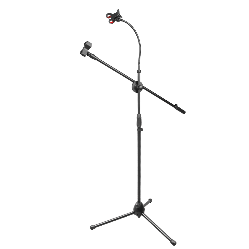 Depusheng H2 Microphone Stand with Phone Holder Adjustable Tripod Wireless Condenser Mic Floor Metal Holder for Singing Recording Live Streaming Stage Meeting School Training Speech