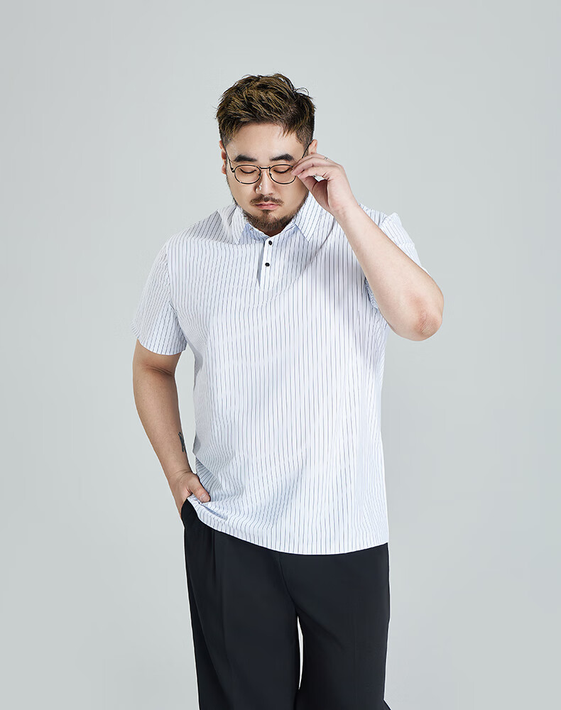 Ayoupang Summer Short-Sleeve Ice Silk Plus-Size Polo Shirt, Business Striped Loose Elastic T-Shirt for Men, Navy Blue, XL 13