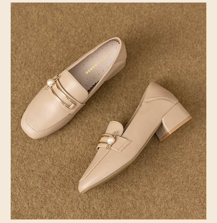 ZHR High Heels for Women, 2026 New Style Women's Shoes, Pearl Buckle Loafers, Women's Commuter Leather Shoes, Two-Way Wear K170 Beige 36 19