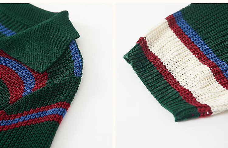 Dme [Tangguo Duoban] Summer Youthful Cool Ice Silk Contrasting Striped V-Neck Sweater Women's Top 9