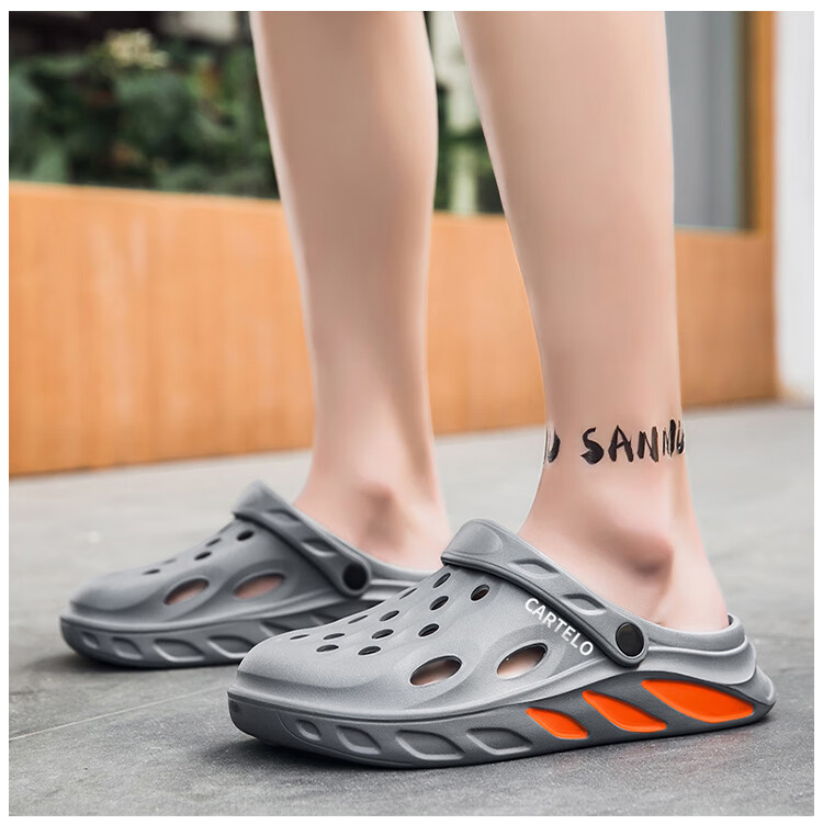 CARTELO Men's Perforated Shoes, Summer Outdoor Dual-Use Sandals, Closed-Toe Slippers, Soft-Soled Beach Sandals 8