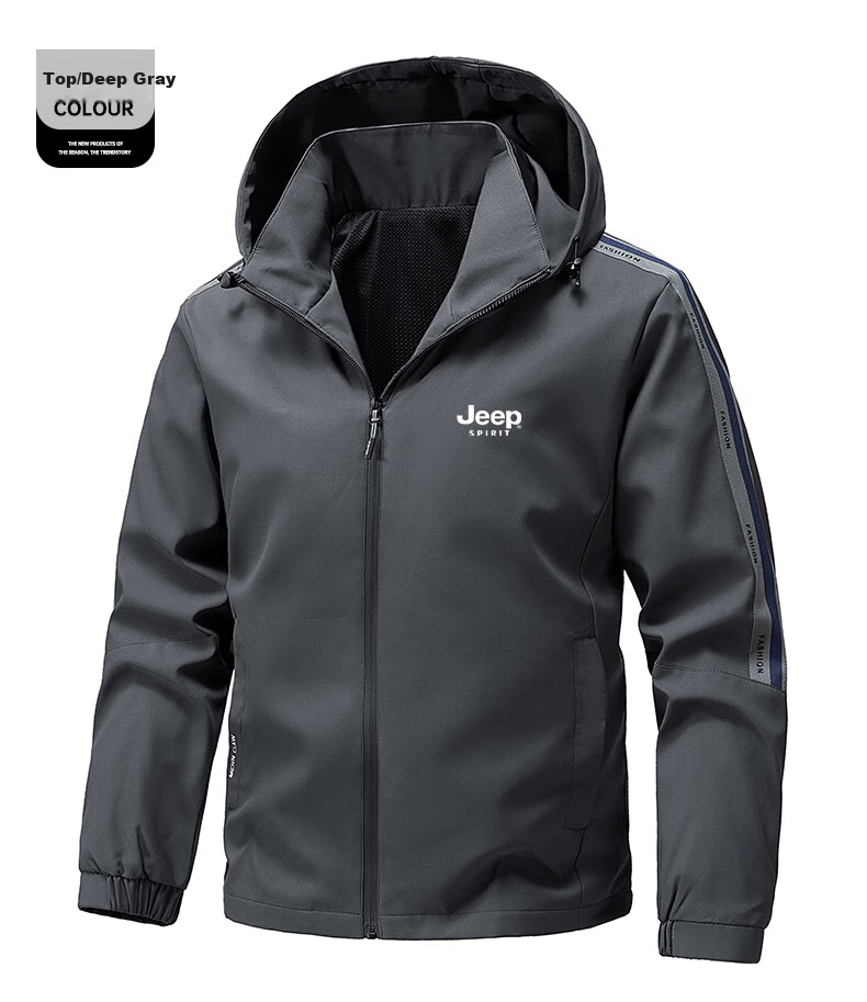 JEEP SPIRIT Men's Spring And Autumn Set, Cardigan Jacket with Sports Pants, Outdoor Two-Piece Suit, Black, 2XL 7