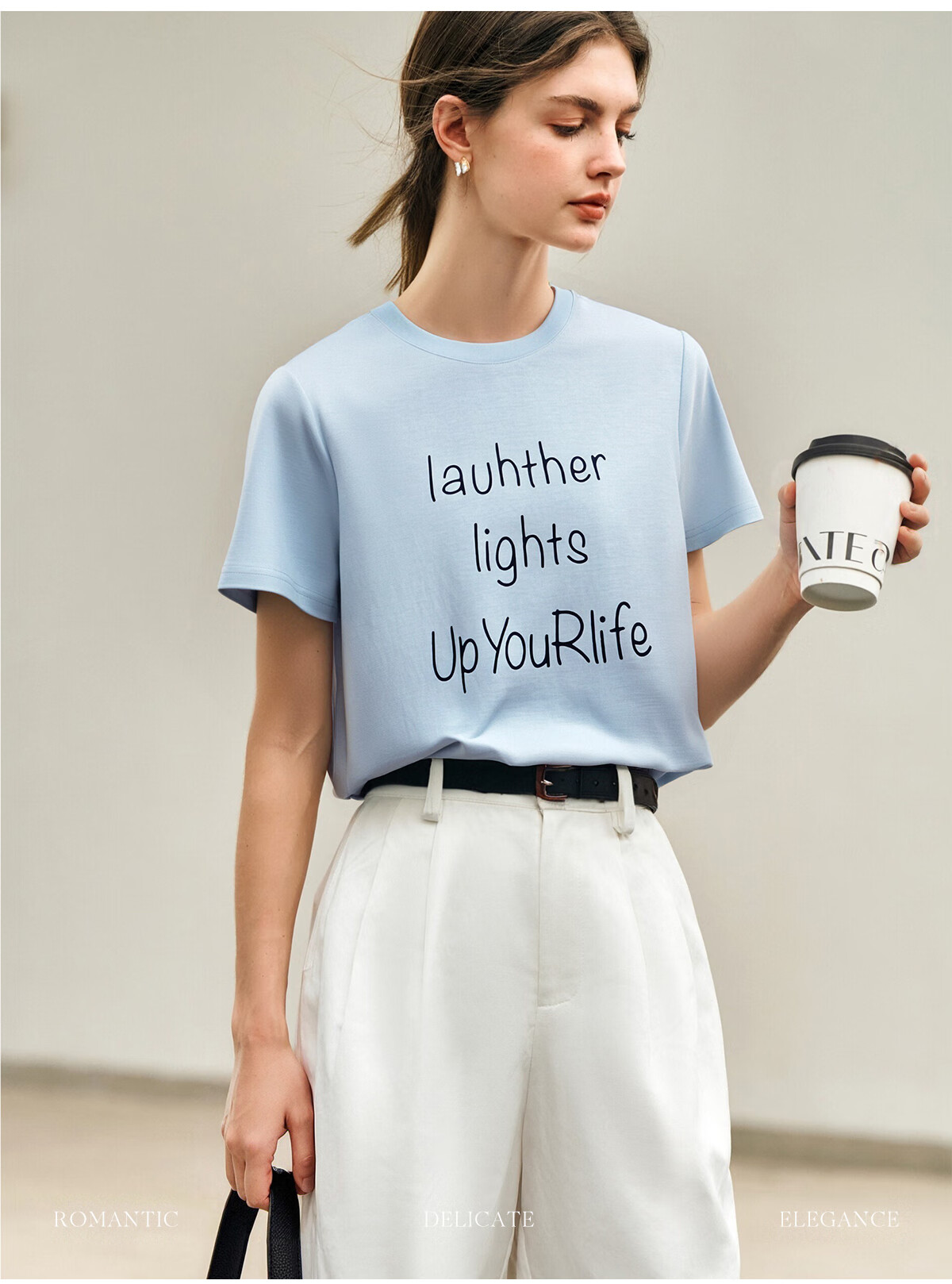 Oulain Letter Print Short-Sleeve T-Shirt, Women's Versatile Loose Casual Round Neck Top, Purple, S 38
