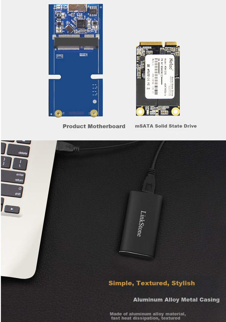 LinkStone mSATA to USB 3.0 External Hard Drive Enclosure, SSD Enclosure, Laptop Mini Portable Enclosure with All-Aluminum Shell, E510 New Model 6