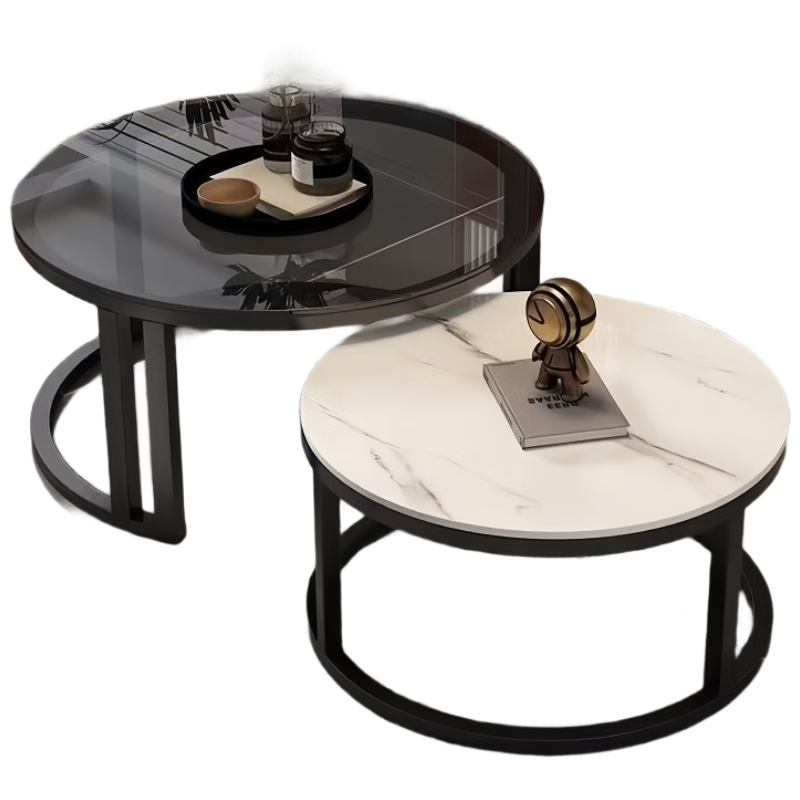 Gupujia Coffee Table for Living Room, Small Apartment, Modern Minimalist, Rock Slab, Light Luxury, Glass Round Table for Guests, Balcony Side Table