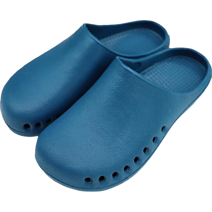 Pinzhide Surgical Shoes, Laboratory Perforated Shoes, Lightweight Non-Slip Work Slippers, Closed-Toe Breathable Odor-Resistant, Peacock Blue, Size 37-38