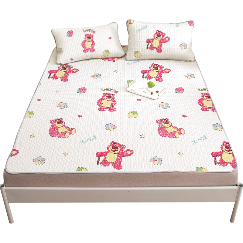 YALU & FREEDOM Class A Thai Latex Cooling Mat, Double Size Three-Piece Set, Strawberry Bear Design, 180*200cm
