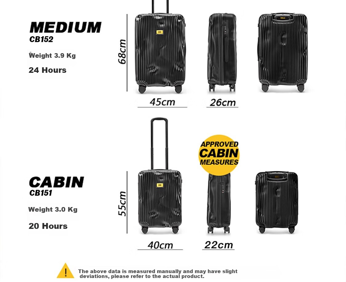 CRASH BAGGAGE Italian Embossed Suitcase, Striped Travel Case, Carry-On Luggage, Trolley Case for Men And Women, Black, 20 Inches 26