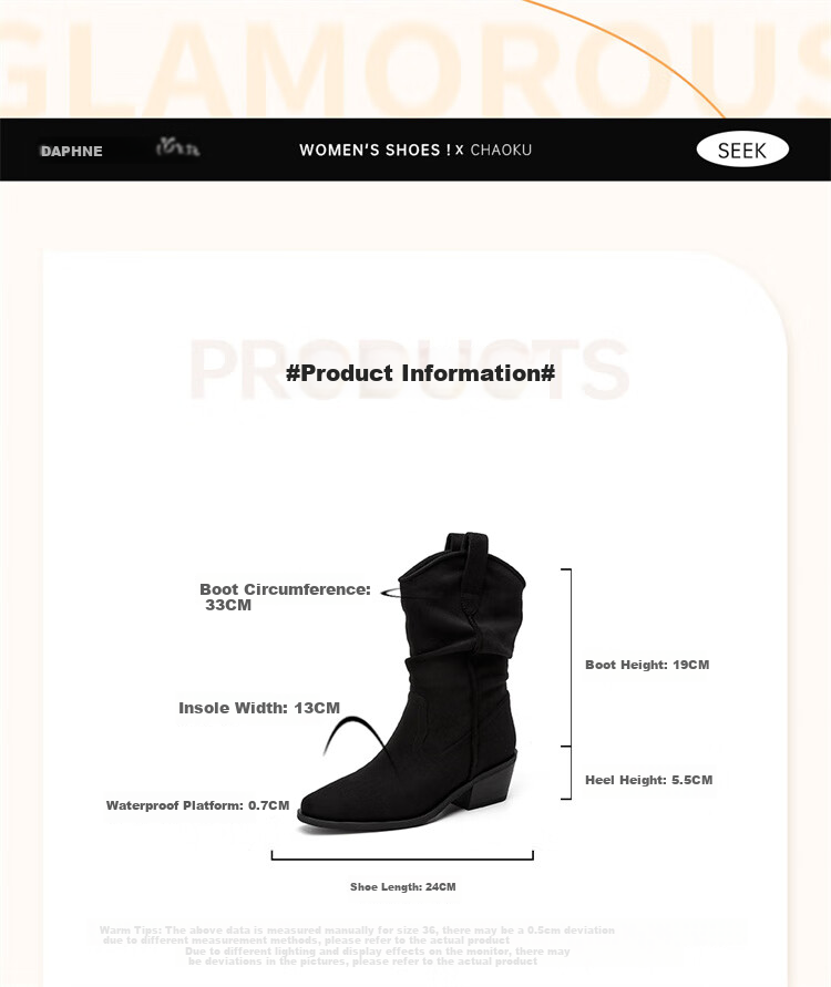DAPHNE Pointed Toe Western Boots for Women with Fleece Lining, Chunky Heel, Versatile Retro Mid-Calf Boots, Khaki with Fleece Lining, Size 35 2