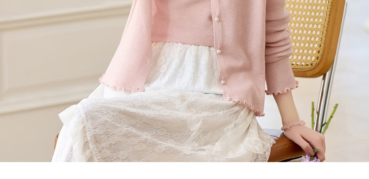 PinCai Knitted Cardigan for Women, Lace Design Inner Vest Two-Piece Set, Thin Knit Outer Jacket P52Z074 51