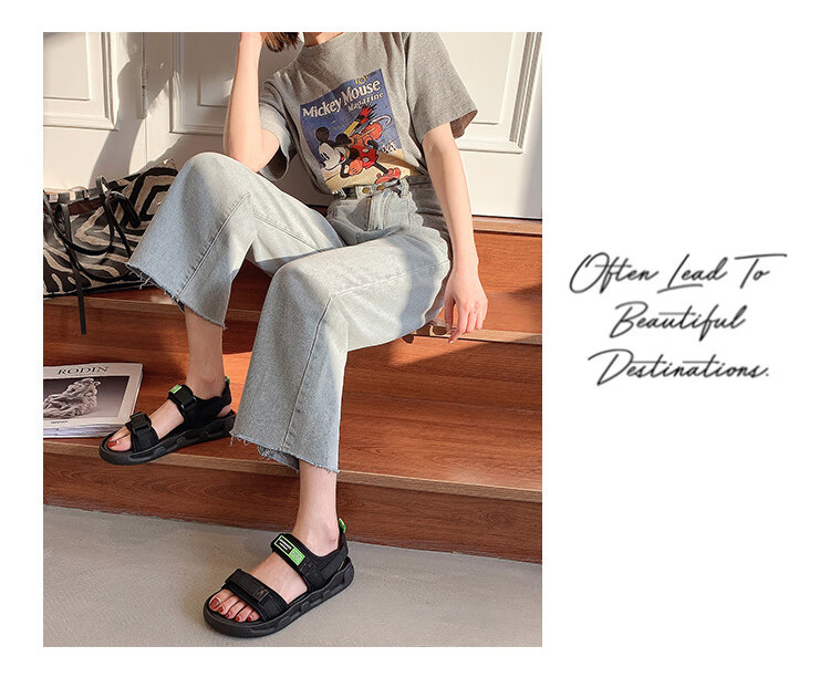 FOOTOPPO Magic Tape Roman Sandals Women Outdoor Flat Summer Comfortable Soft Sole Sports Casual Slippers 10