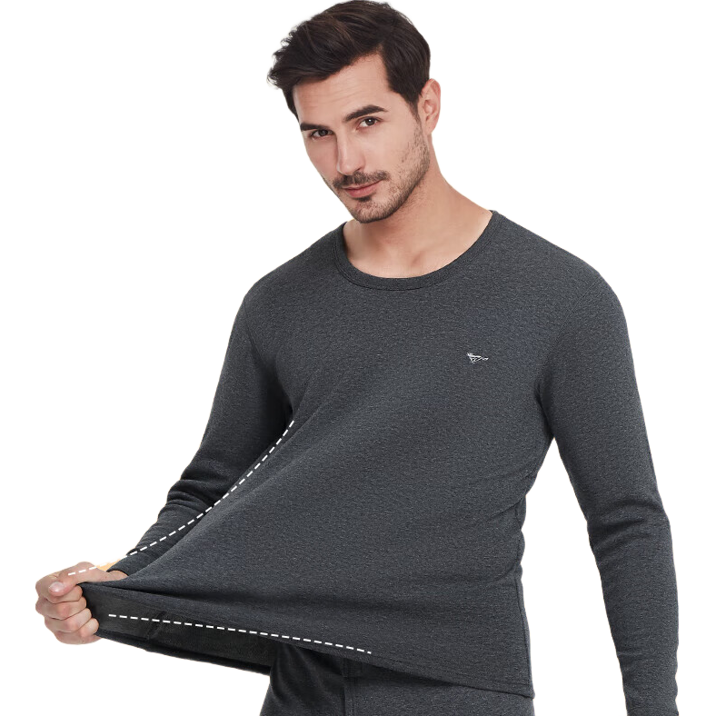 SEPTWOLVES [Wool + Mulberry Silk] Thermal Underwear for Men, Fleece-Lined Thick Round Neck Autumn And Winter Cold-Proof Warm Set