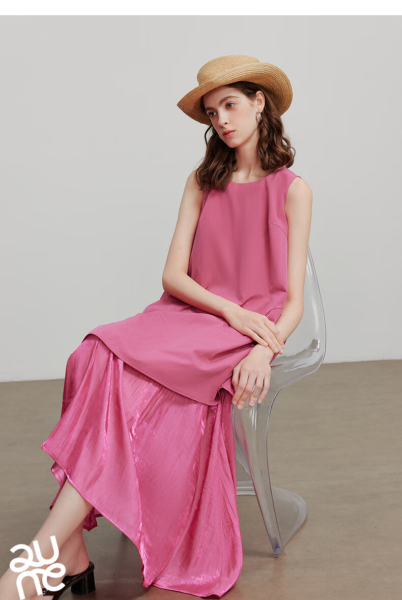 Chuyu Oxygen Sensation Dress for Women, 2025 Summer New Vacation Style Patchwork Faux Two-Piece Vest Dress, Sky Blue, S 25