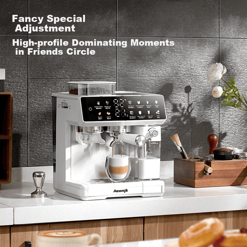 AEOMJK艾摩客【国家补贴】双泵双锅炉咖啡机 研磨一体一键出奶咖半全自动 意式家用一键花式打奶泡CM5710