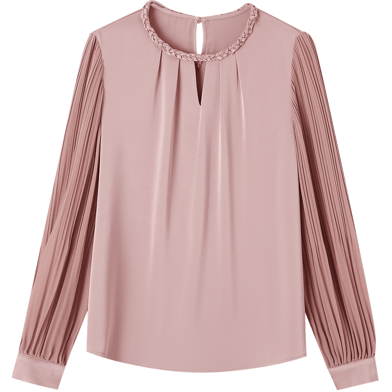 Dme [Selected Satin with Luster Yarn] Spring And Autumn Color-Block Round Neck Knit Strap Blouse, Pleated Patchwork Shirt, Women's Top