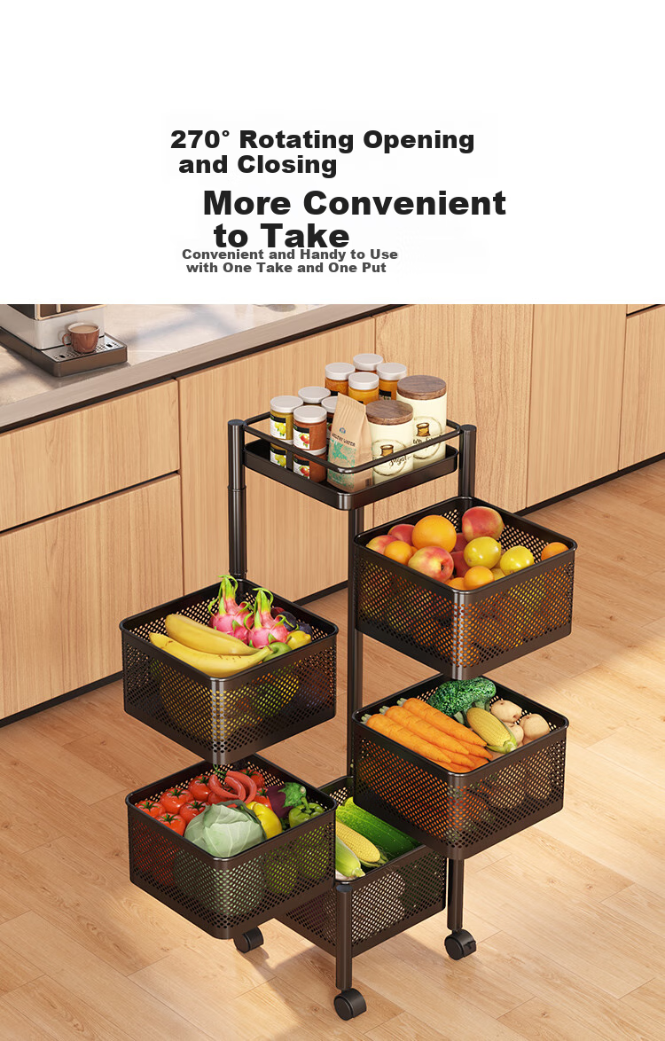 QIAONAMEI Kitchen Storage Rack, Floor-Standing Vegetable Stand, Rotatable Shelf, Multifunctional Storage Rack, 1118-6 2