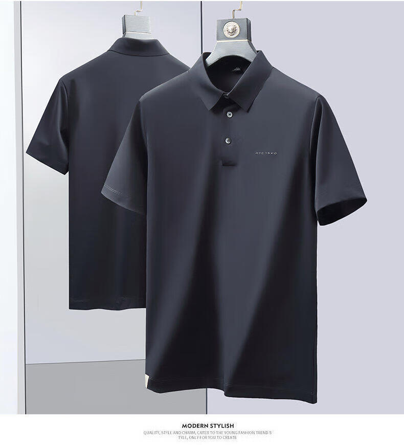 Ayoupang Summer Ice Silk Plus Size Short-Sleeve Polo Shirt, Loose Elastic Collar T-Shirt 11