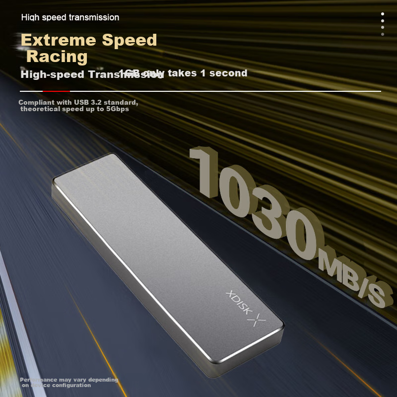 Портативный твердотельный накопитель Xiaopan (XDISK) 512 ГБ USB 3.2 Type-C, цвет "Gun Color", PSSDM Series, ультратонкий, прямое подключение к телефонам, совместимость с MAC