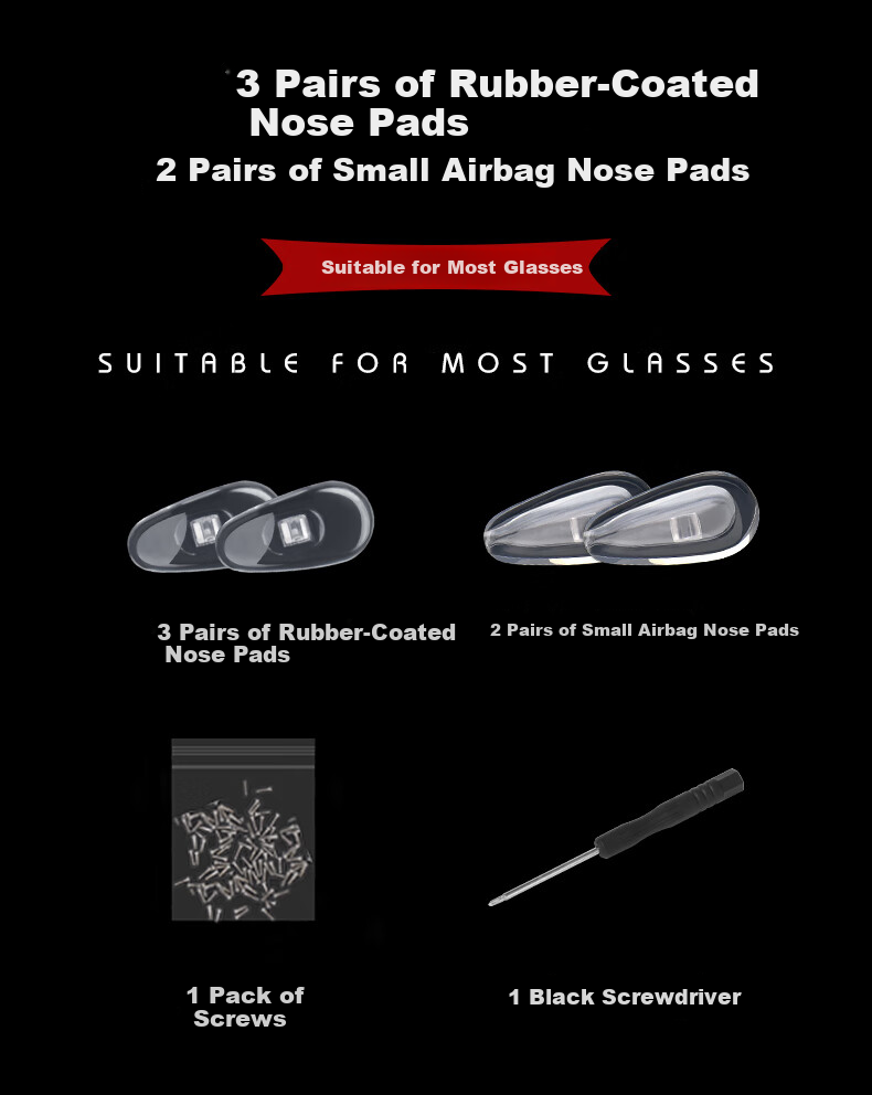 SooGree Eyeglass Nose Pads, Air Cushion Bag, Rubber-Coated Metal Core, Comfortable Non-Slip Accessories, Repair Tool Kit GP005 10