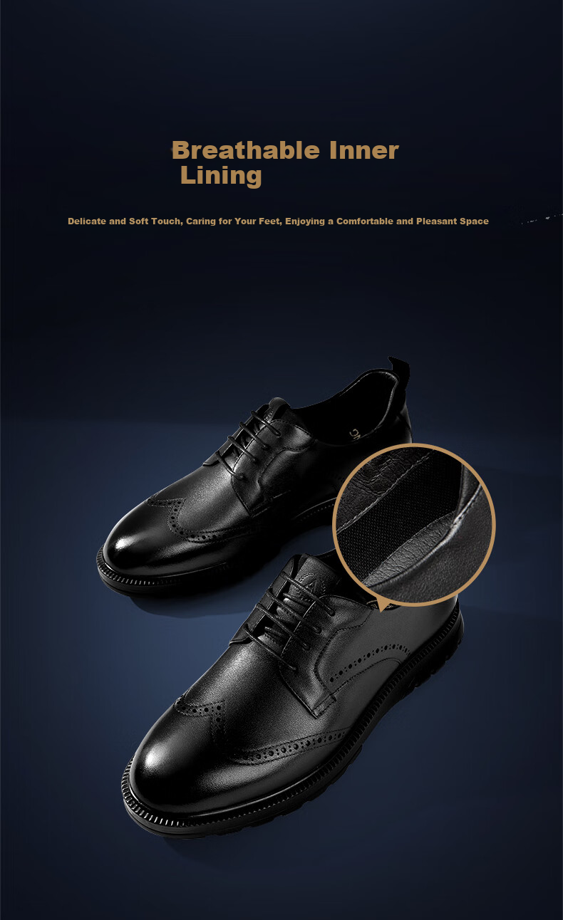 Aokang Brogue Leather Shoes for Men, British Style Formal Leather Shoes, Black, Size 39 6