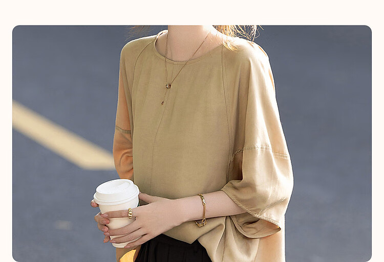 Dme [Monet Garden] Summer Lightweight Breathable Silk Blend Shirt, Round Neck, Loose Fit, Comfortable, Slimming Blouse Top 4