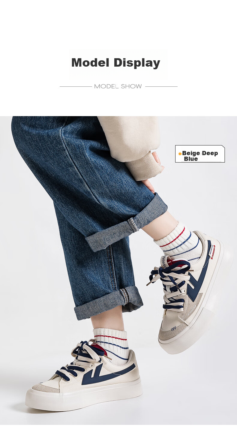 Huili Official Women's Sneakers, New Summer 2026 Style, Thick-Soled Breathable Canvas Shoes for Women, Beige And Navy Blue, Size 36 7