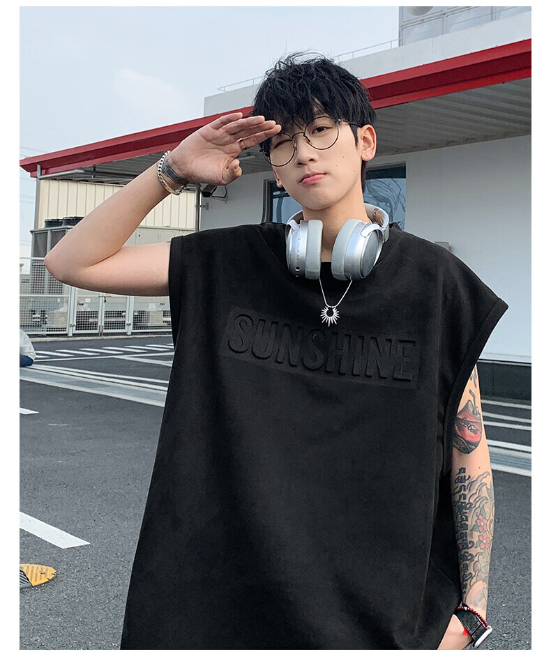 Zofili Men's Summer Letter Steel Stamp Loose Casual Versatile Sleeveless T-Shirt Youth Trendy Sports Vest Tank Top 11