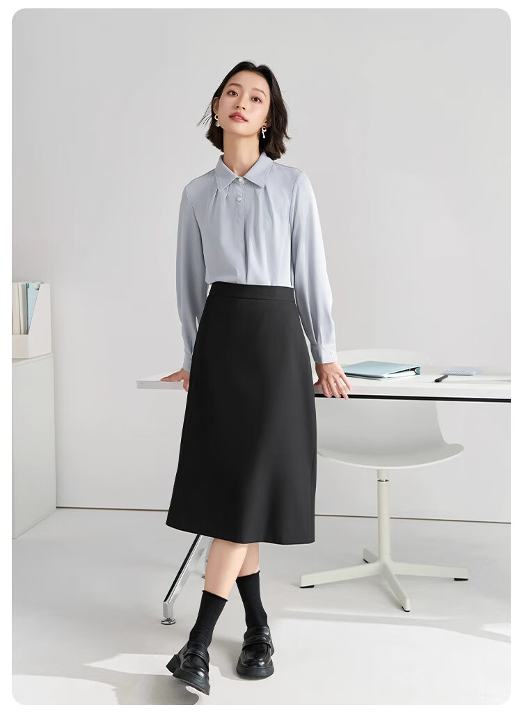 Bodexiaojie White Blouse for Women, Professional Commute Straight Shoulder Top, Petite Elegant Outfit, Formal Shirt 23