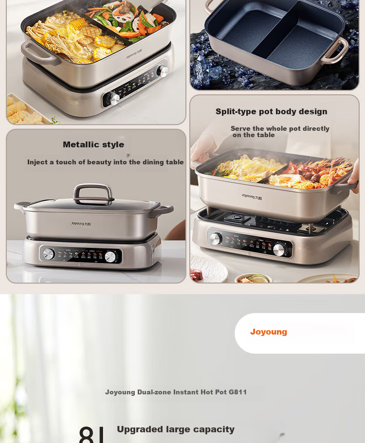 Joyoung Household 8L Large Capacity Electric Cooking Pot, Multifunctional Dual-Sided Electric Hot Pot, Electric Heating Pot HG80-G811 1