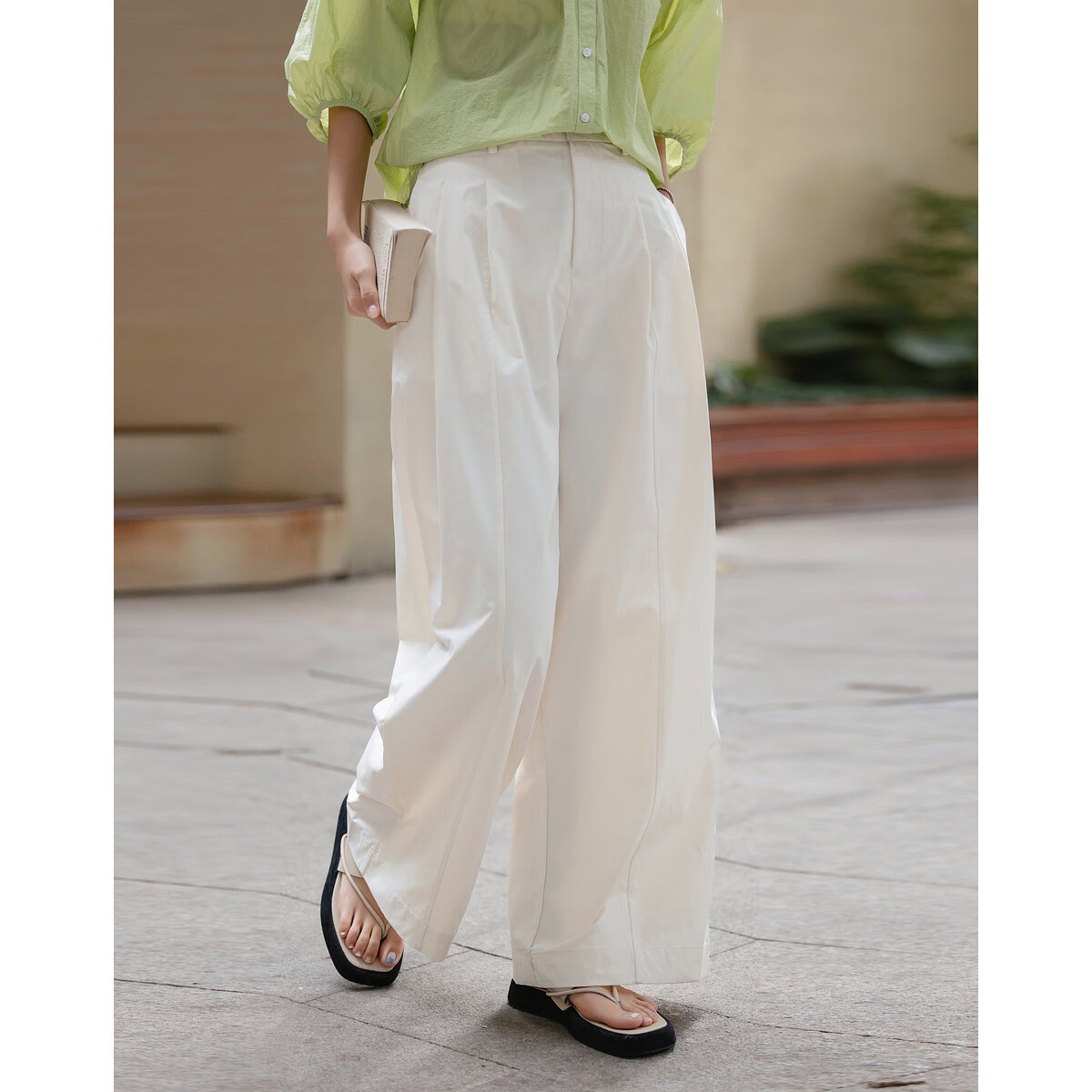 Dme [Zhinexing Kongjian] Spring Commute Simple Style Pleated Decorative Straight-Leg Pants Comfortable Concealing Good-Matching Women's Casual Pants