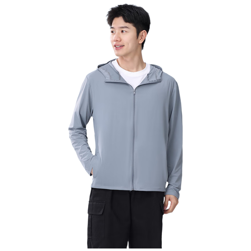 Cheguimu Sun Protection Clothing for Men, Spring And Summer Ice Silk Sun Protection Garment, Slim Fit Outdoor Cycling Sun-Blocking Hooded Jacket, Sun Protection Shirt, Skin Coat