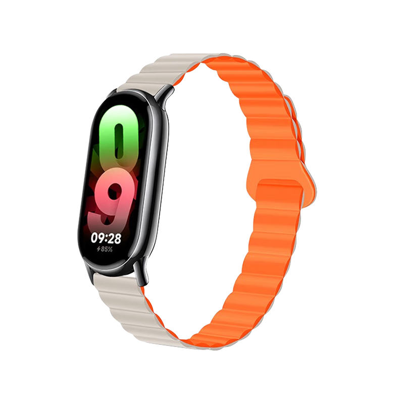 MSSM Magnetic Silicone Loop Strap for Xiaomi Mi Band 10/9/8/NFC Smart Sports Wristband for Xiaomi Watch 10/9 Unisex Summer Strap [Starlight with Orange]