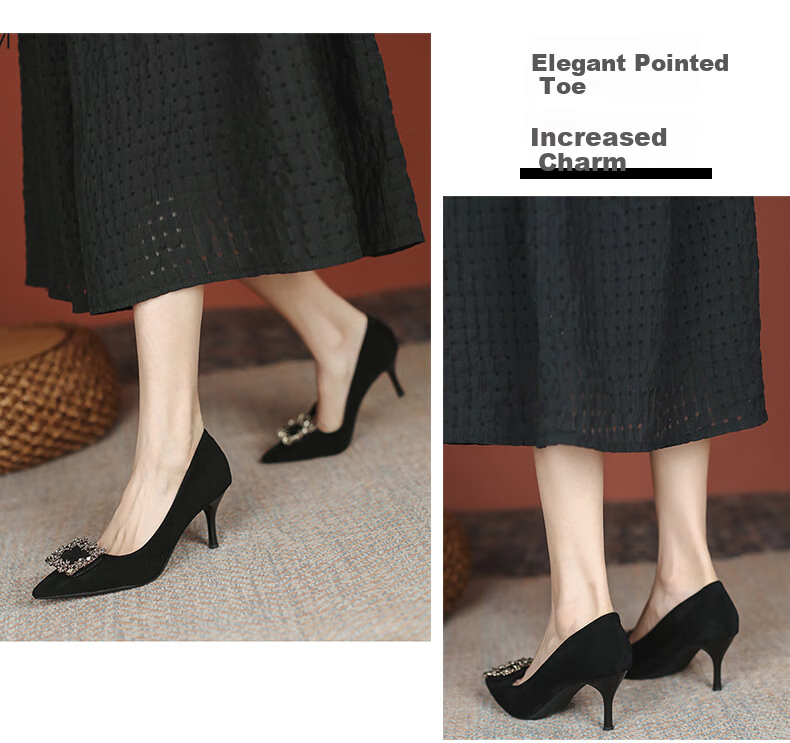 CARTELO Rhinestone Pointed Toe Pumps with Snowflake Buckle, KCC-6688 Black (3cm), Size 38 13