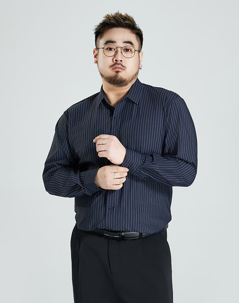 Ayoupang Summer Plus Size Pullover Striped Long-Sleeve Shirt, Loose Fit for Chubby Men, Ice Silk High-Elasticity Wrinkle-Resistant Non-Iron Shirt 12