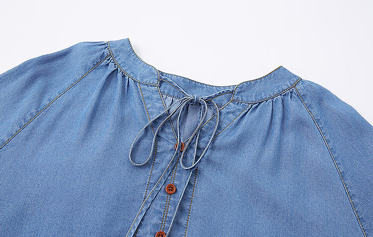Dme [100 Lyocell] Autumn Lightweight Breathable Tie-Up Decorative Button Shirt, Loose Denim Blouse, Women's Top 7