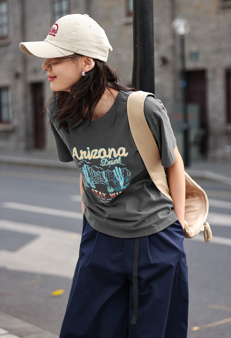 Dme [Vintage Floral Print T-Shirt], Summer Style, Grayish Blue Round Neck Decorative Short-Sleeve T-Shirt for Wome 11