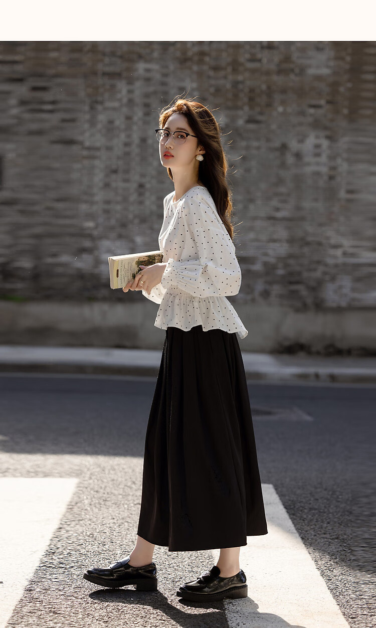 Dme [Will Breathe Cotton] Spring And Autumn French-Style Relaxed Round Neck Smock Waist-Cinching Drop Shoulder Slimming Shirt Women's Top 22
