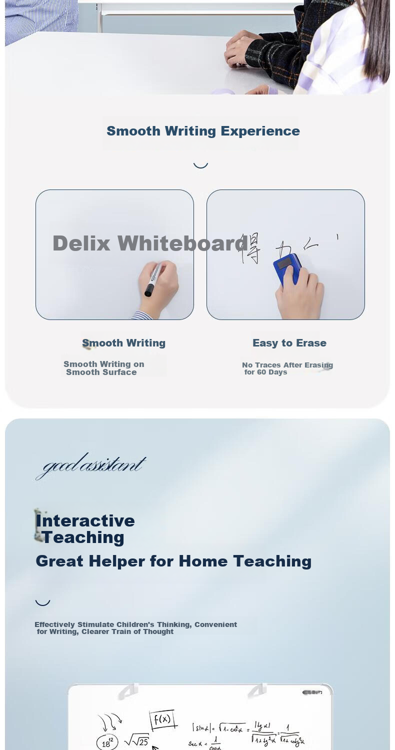 Deli 120*90cm Ballet-Style Whiteboard with Stand, Ultra-Narrow Frame Stable Type, Movable Magnetic Whiteboard for Meetings, Office, Teaching And Home Use 3