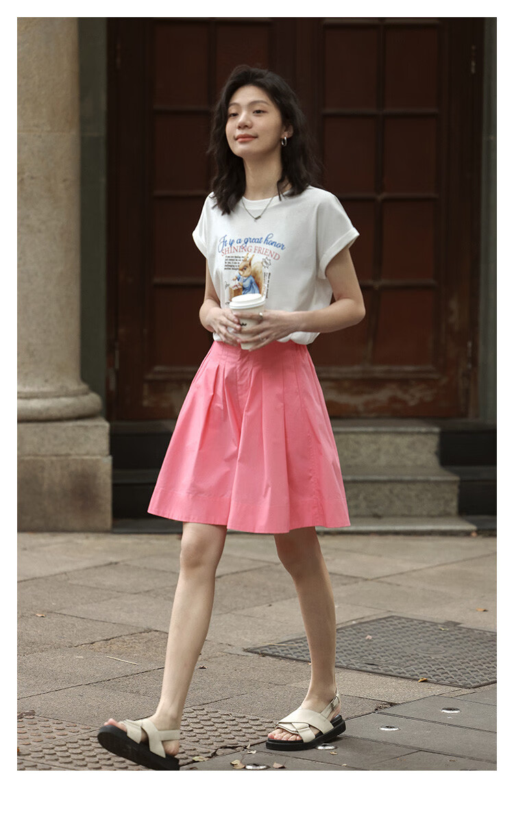 Dme [Comfortable Casual Wide-Leg Shorts] Summer Single-Button Half-Elastic Wide-Leg Pants Knee-Length Shorts for Wome 3