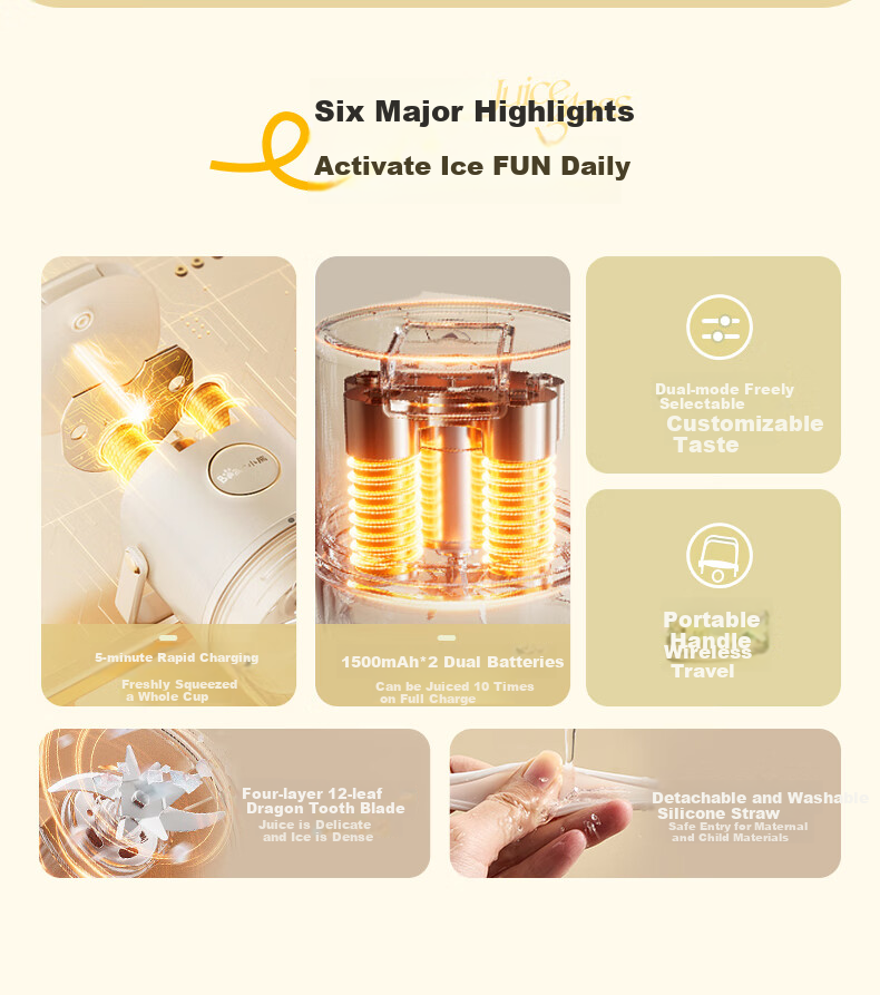 Bear Portable Juicer Wireless Charging Juice Cup Large Capacity Outdoor Personal Blender Small Ice Crushing Fruit Juicer Bottle 6