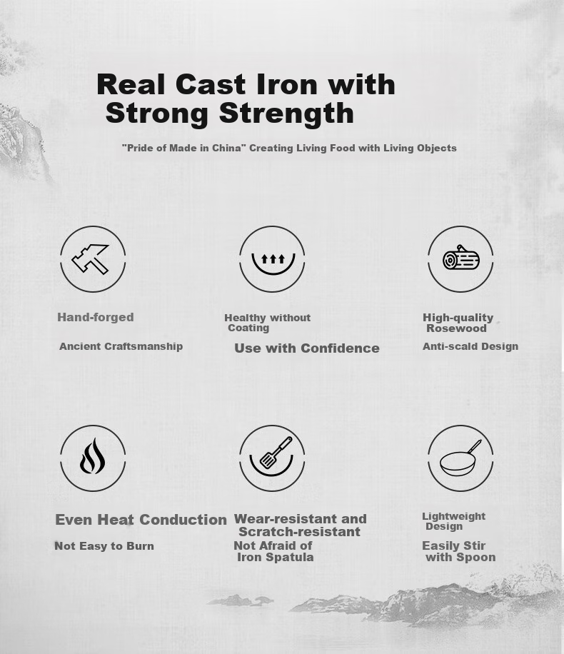 Royalstar Zhangqiu Wok Iron Pan Non-Coated Non-Stick Pan for Home Use Forged Stir-Fry Pan Flat Bottom Compatible with Induction Cooker And Open Flame with Lid 34cm 3