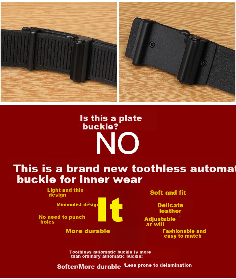Viney Men's Belt, Cowhide Toothless Automatic Buckle Trouser Belt with Inner Buckle, Birthday Gift for Boyfriend, Husband, Father Or Dad 6