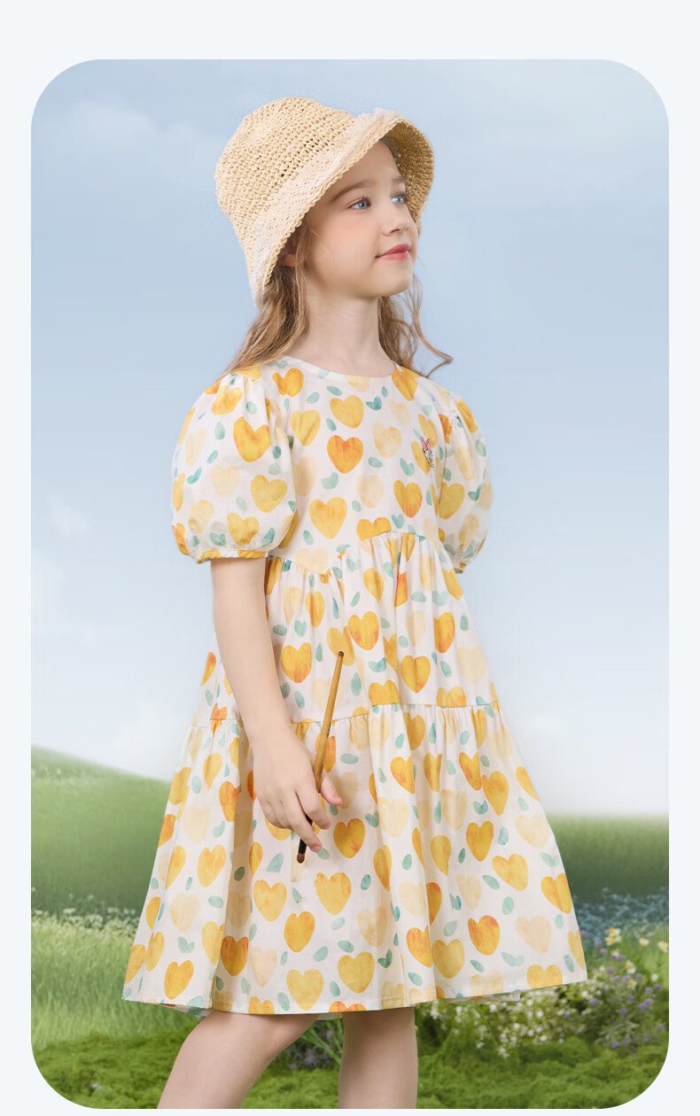 Disney Girls' Dress, Children's Summer Clothing, Big Kids' Pure Cotton Princess Dress, Stylish Floral Print Dress, 2DQ037 Light Yellow, Size 120 6