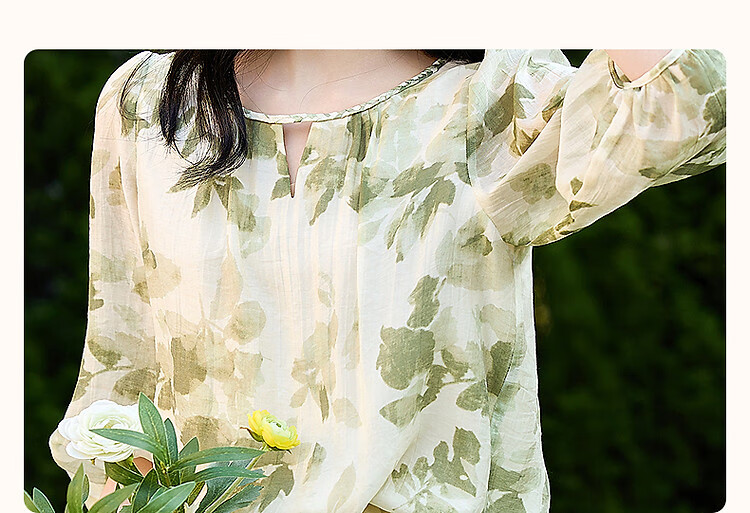Dme [Zhi Ci Qinglu] Summer Artistic Style Lyocell Printed Shirt, Natural Comfortable Flowy Blouse, Women's Top 4